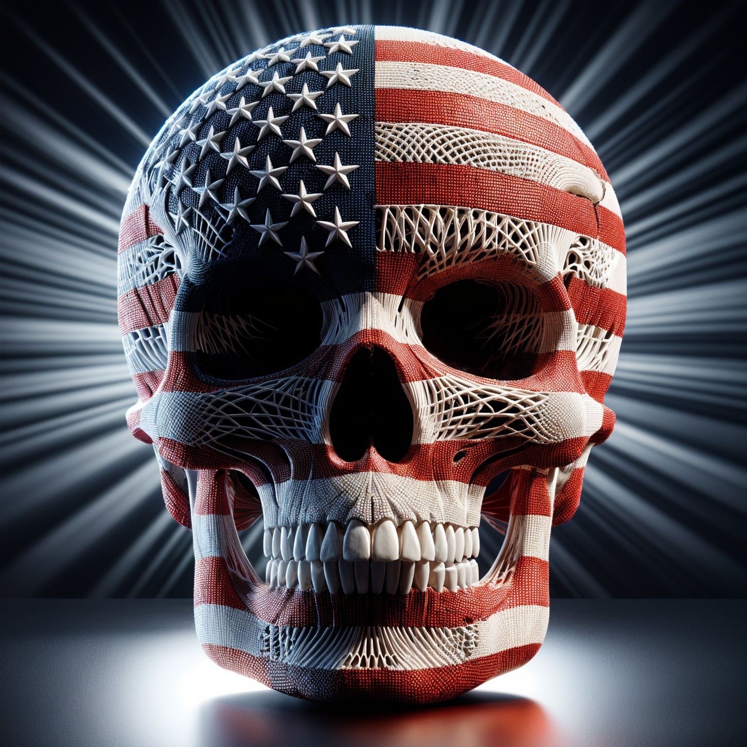 Intricate Skull Sculpture with American Flag Design