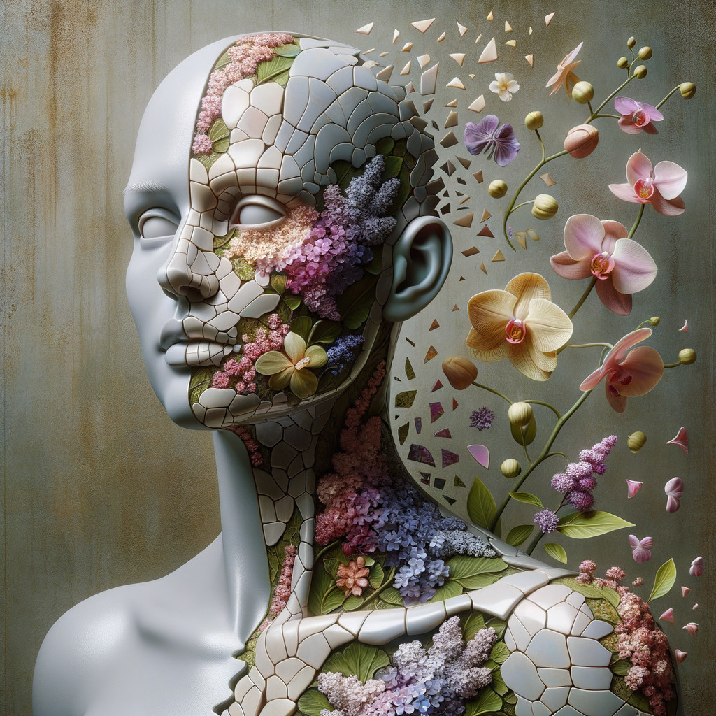 Abstract Human Head with Floral Patterns and Textures