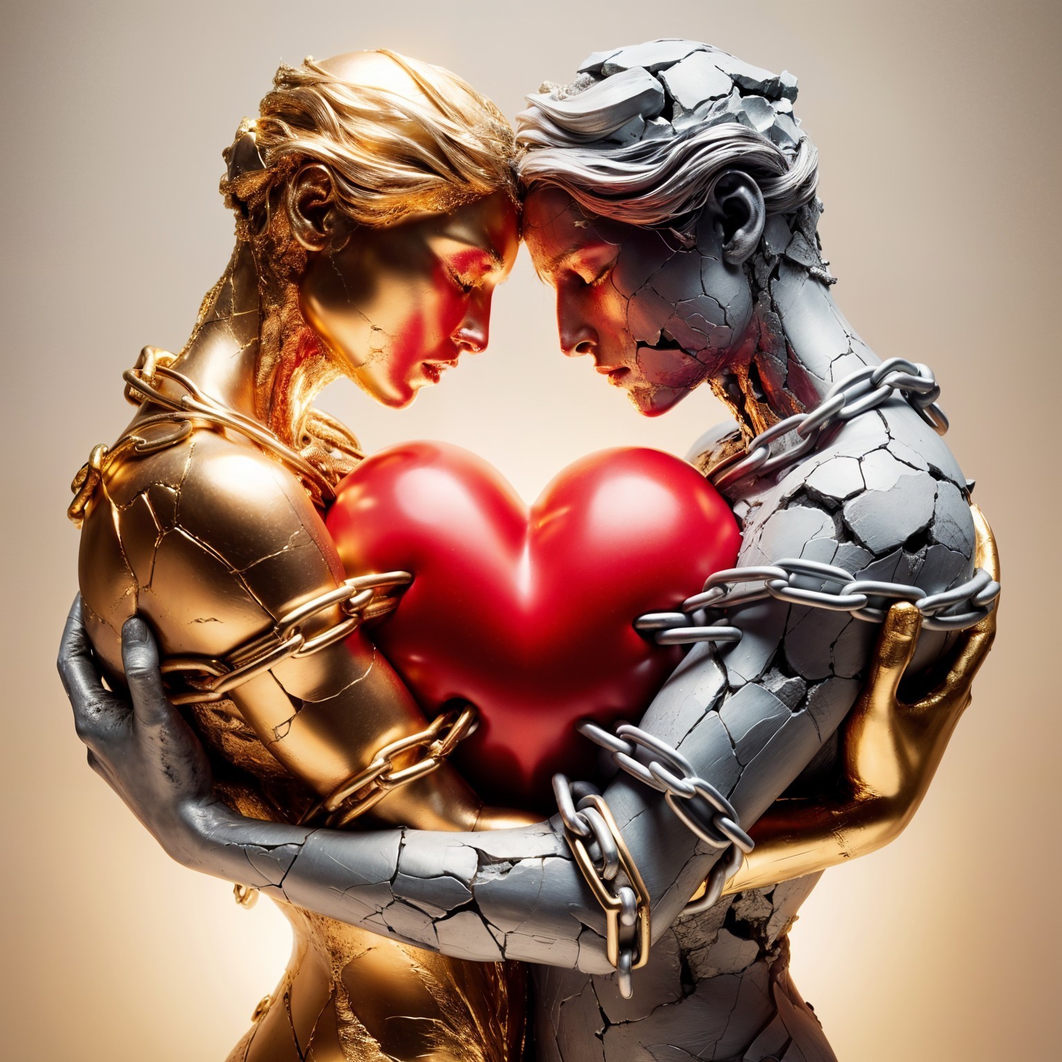 Figures Embracing with Heart Symbolizing Vulnerability