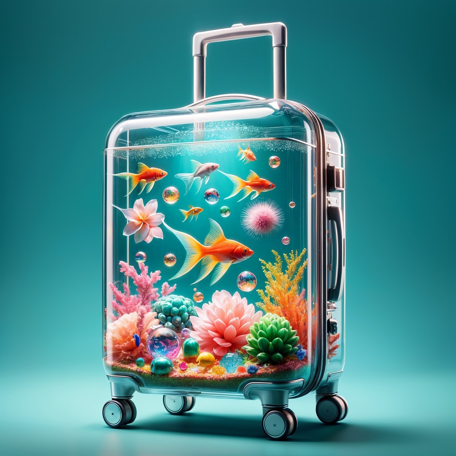 Transparent Suitcase with Vibrant Aquatic Life