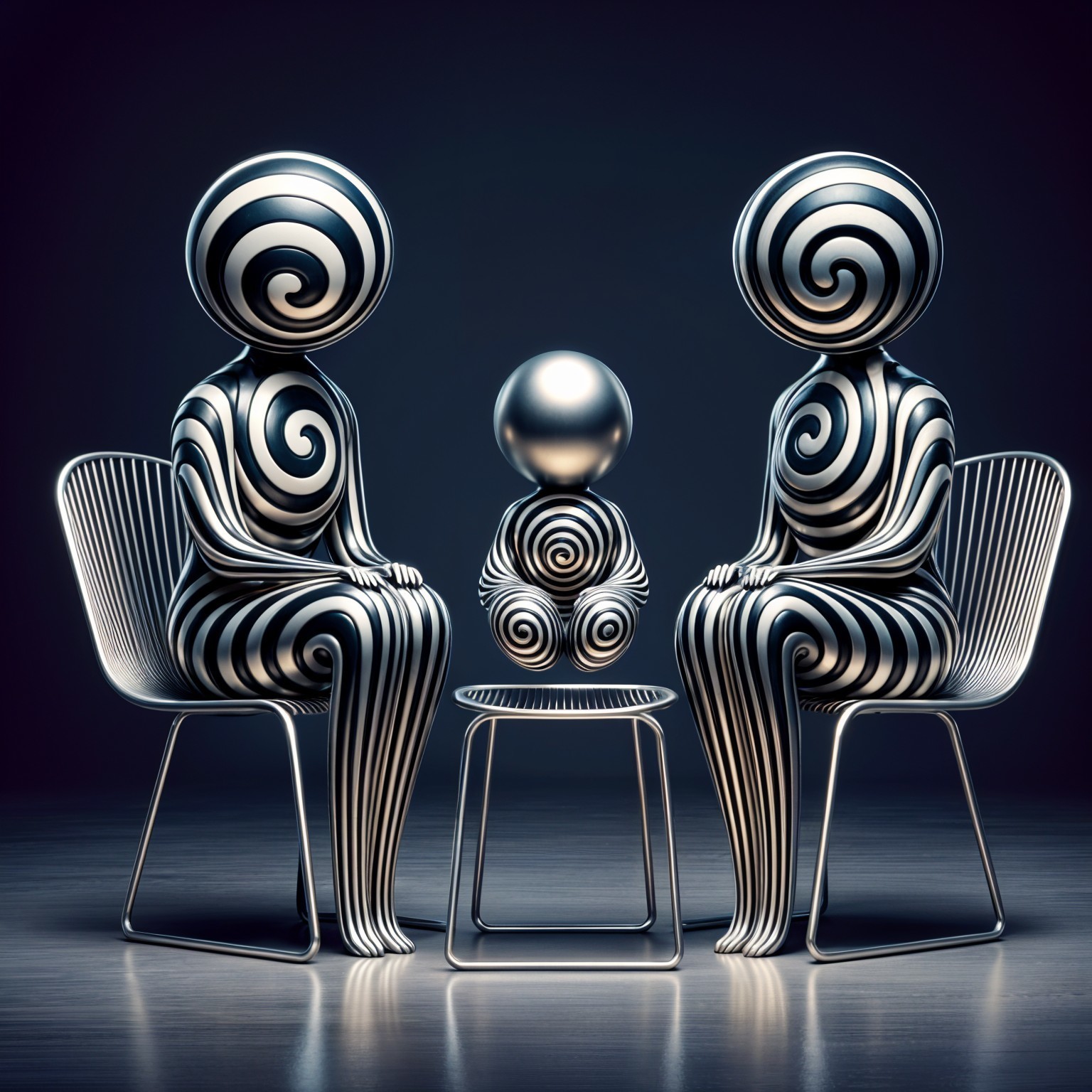 Abstract Figures with Spiral Patterns in Dark Setting
