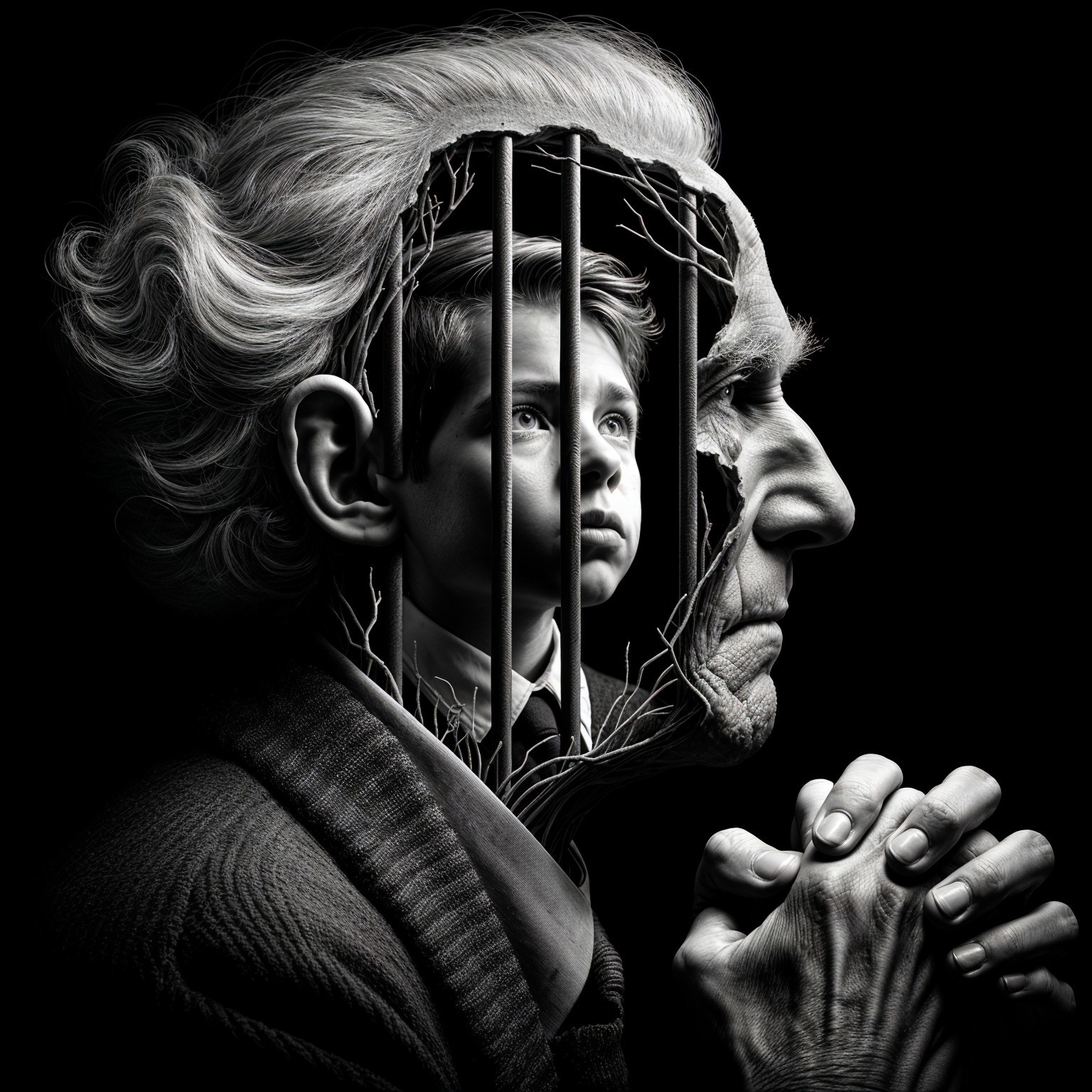 Elderly Man and Young Boy Blend Symbolizing Time