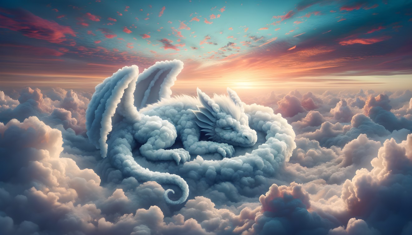 Cloud Dragon in Serene Sunrise Sky with Pink Clouds