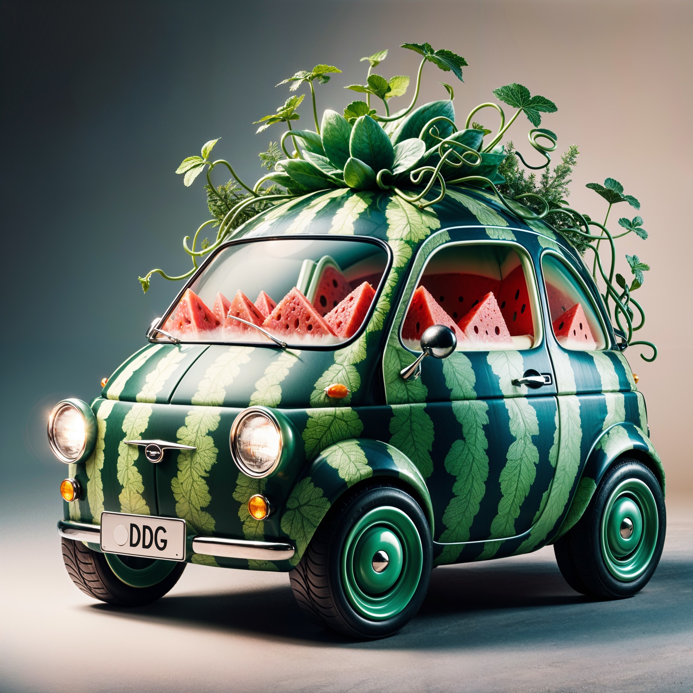 Watermelon-Themed Compact Car Design Description