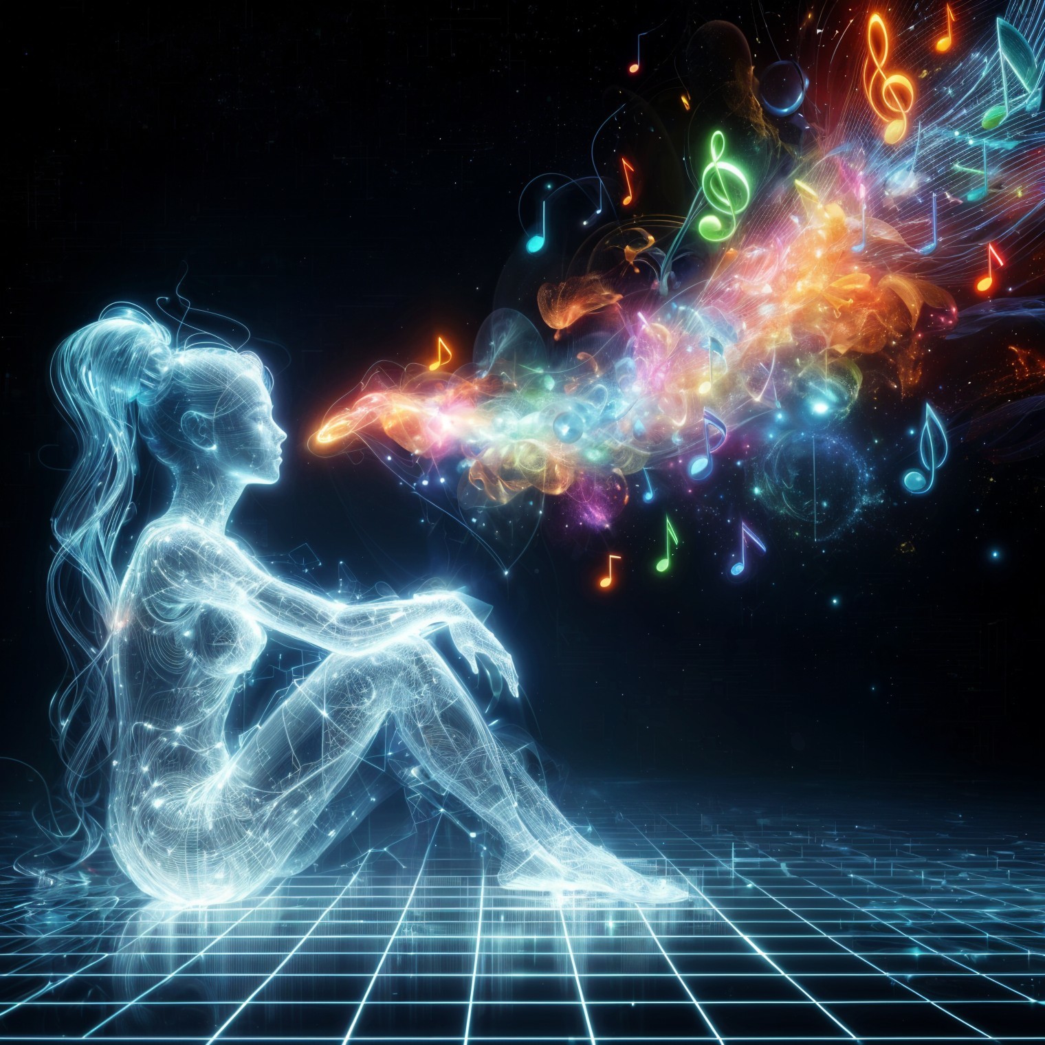 Translucent Figure in a Digital Musical Landscape