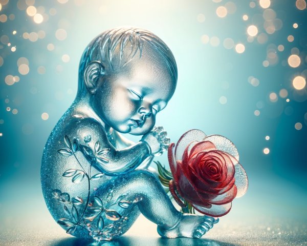 Glass Figurine of Sleeping Baby with Floral Designs
