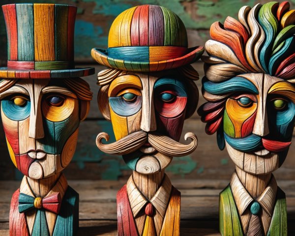 Intricately Carved Wooden Busts with Unique Designs