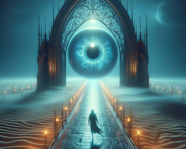 Ethereal Scene of a Figure on a Glowing Pathway