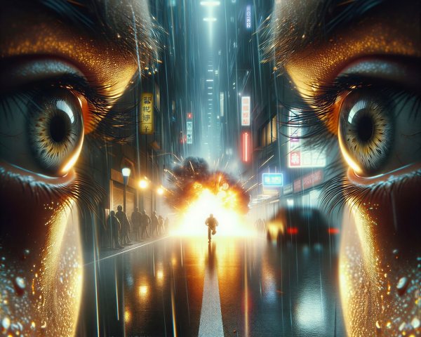 Cinematic Digital Painting of Human Eyes in Cyberpunk Scene