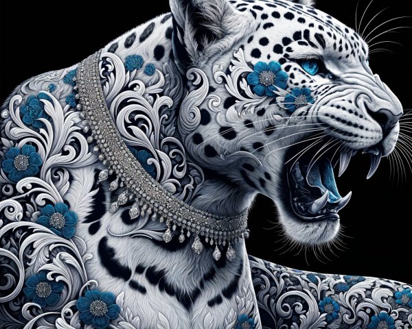 Leopard with Floral Patterns and Elegant Necklace