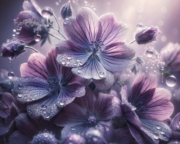 Close-Up of Purple Flowers with Water Droplets