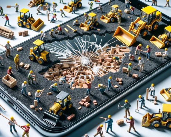 Miniature Construction Workers on a Smartphone Scene