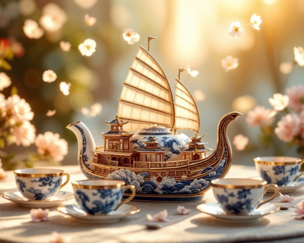 Elegant Teapot Resembling Traditional Chinese Junk Boat