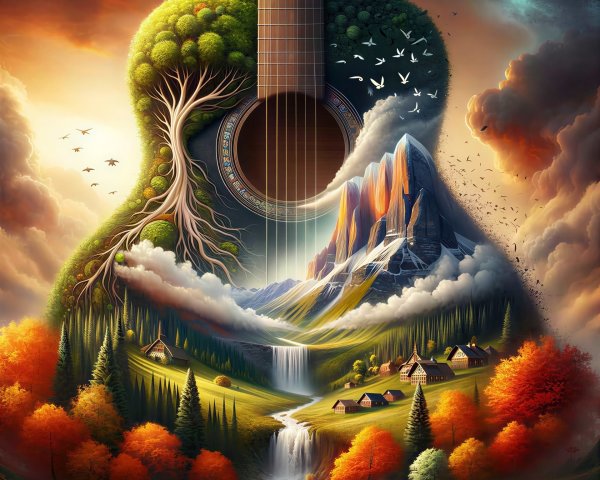 Guitar Design Featuring Nature and Vibrant Landscape