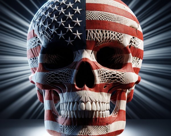 Intricate Skull Sculpture with American Flag Design