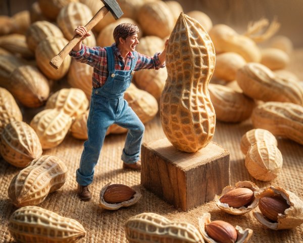Miniature Farmer with Axe and Stylized Peanut Scene