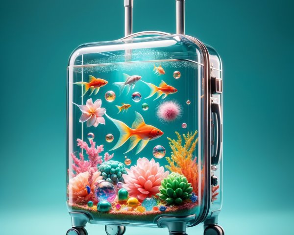 Transparent Suitcase with Vibrant Aquatic Life