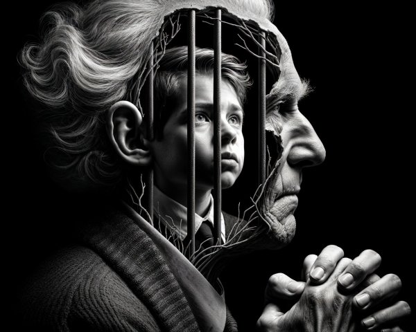 Elderly Man and Young Boy Blend Symbolizing Time