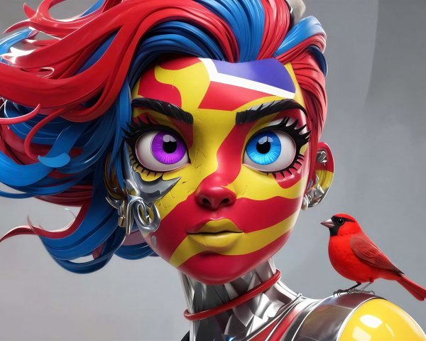 Close-Up Portrait of a Stylized Woman with Vibrant Features