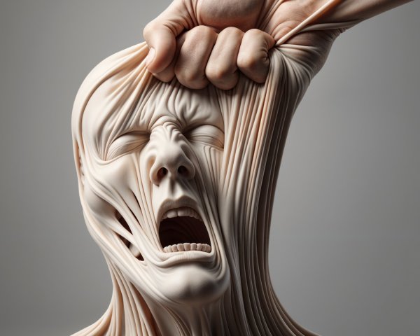 Surreal Figure with Distorted Facial Expression and Texture