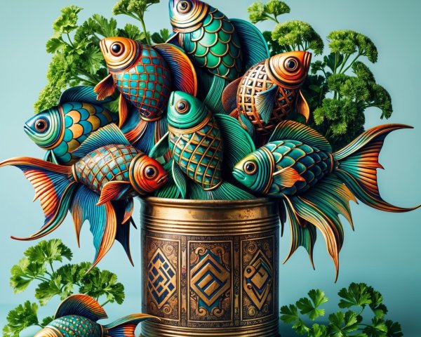 Vibrant Fish Arrangement in Ornate Metallic Pot