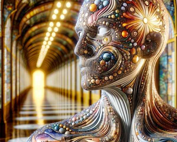 Surreal Humanoid Figure with Celestial Patterns and Colors