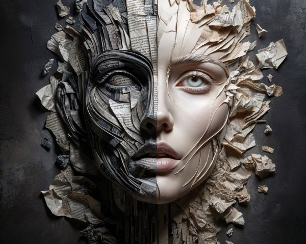 Face Split in Half Showcasing Duality of Nature