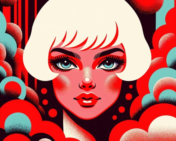 Vibrant Illustration of Woman with Blue Eyes and Bob Haircut
