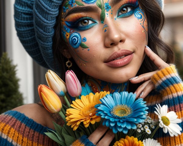 Close-up Portrait of a Woman with Artistic Face Paint