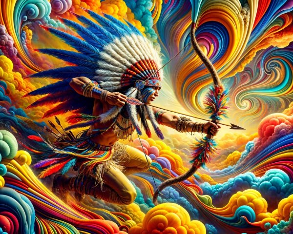Colorful Illustration of a Native American Warrior