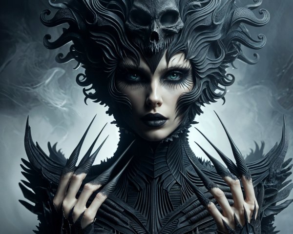 Figure in Black Armor with Skull Crown and Vines