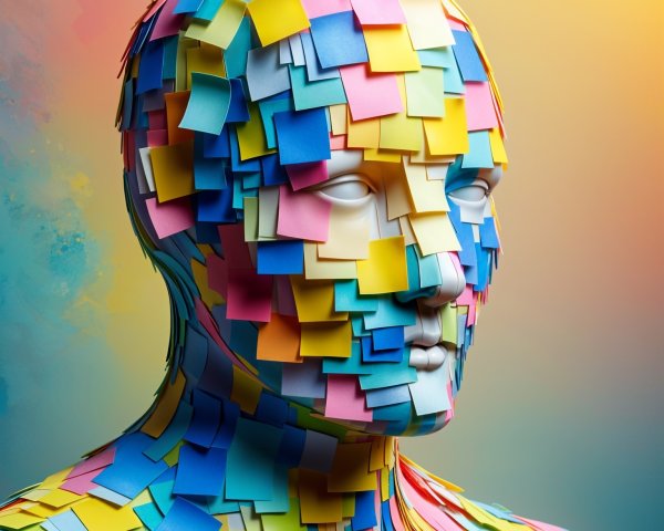 Mannequin Covered in Colorful Sticky Notes