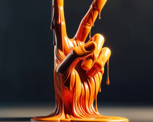 Vibrant Orange Peace Sign Hand in Melting Substance