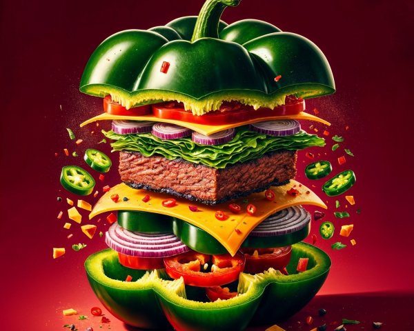 Vibrant Burger Made of Fresh Green Bell Peppers