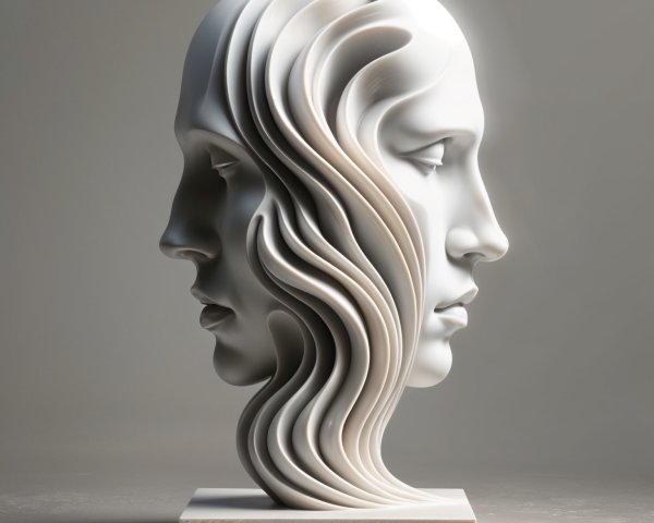 White Marble Sculpture of Intertwined Abstract Faces