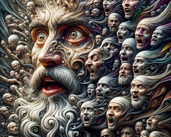 Surreal Face with Flowing Hair and Emotional Expressions