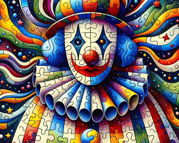 Colorful Whimsical Clown in Jigsaw Puzzle Design