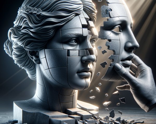 Intricate Sculpture of Woman's Head with Fragmentation