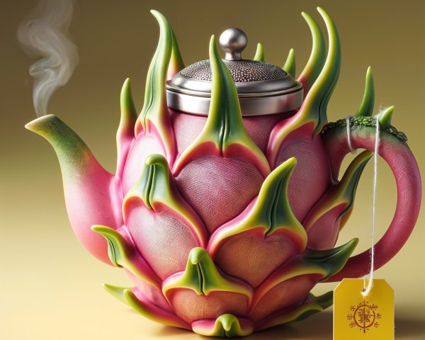Whimsical Dragon Fruit Teapot with Metallic Lid