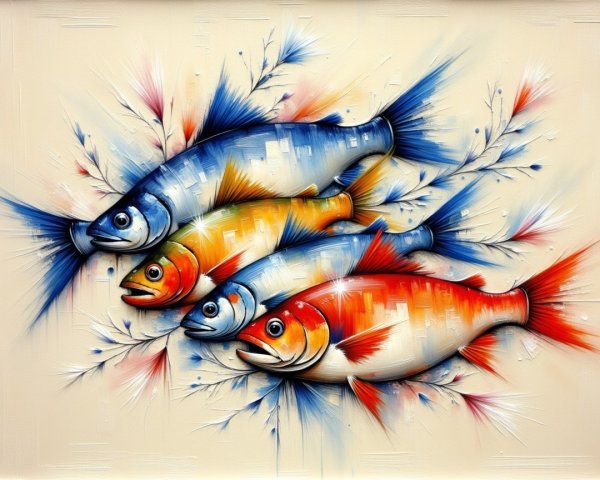 Vividly Colored Fish with Abstract Floral Background