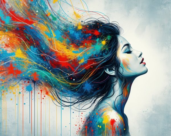 Profile of a Woman with Colorful Flowing Hair