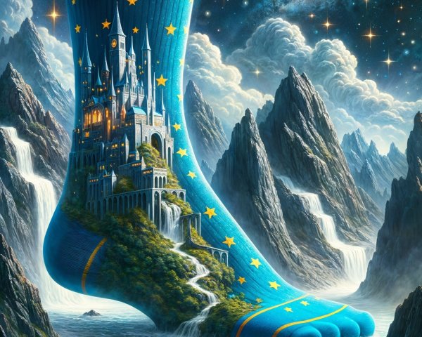 Vibrant Blue Sock with Castle and Night Sky Design