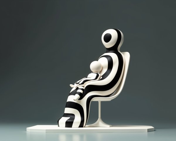 Large Seated Figure Sculpture in Striped Design