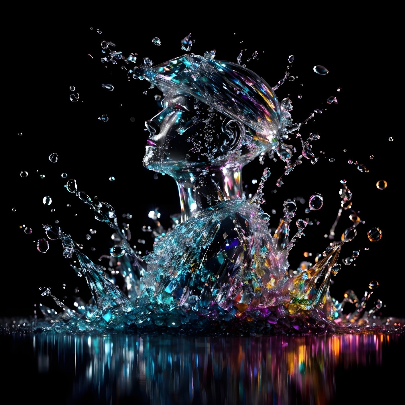 Sculpture of Human Silhouette with Water Droplets