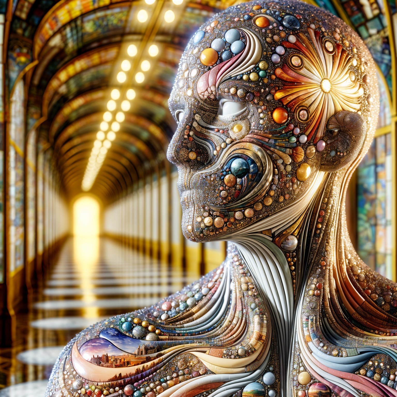 Surreal Humanoid Figure with Celestial Patterns and Colors