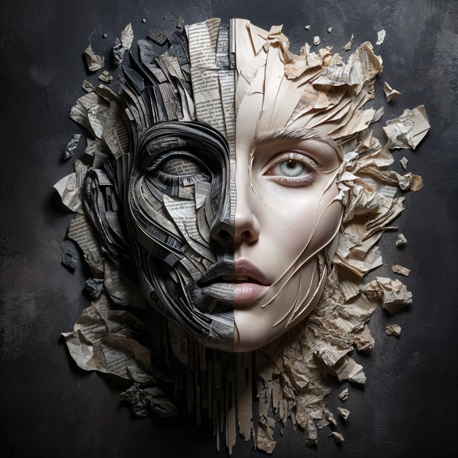 Face Split in Half Showcasing Duality of Nature
