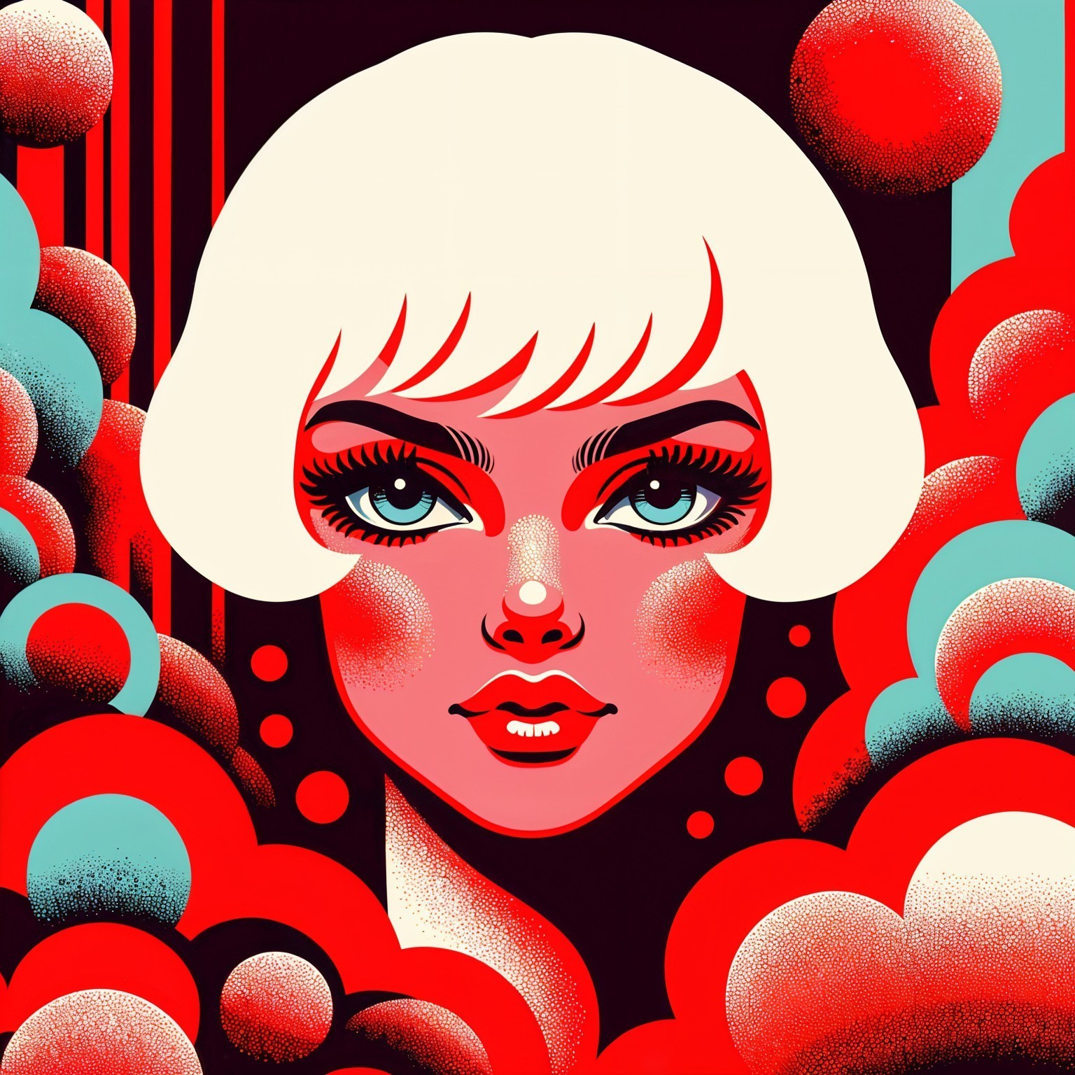 Vibrant Illustration of Woman with Blue Eyes and Bob Haircut