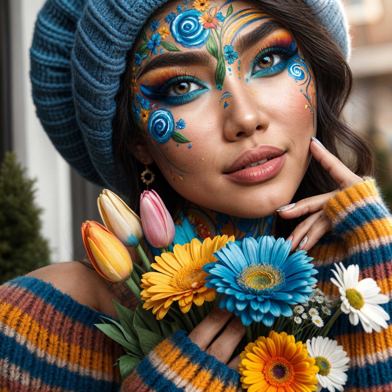 Close-up Portrait of a Woman with Artistic Face Paint