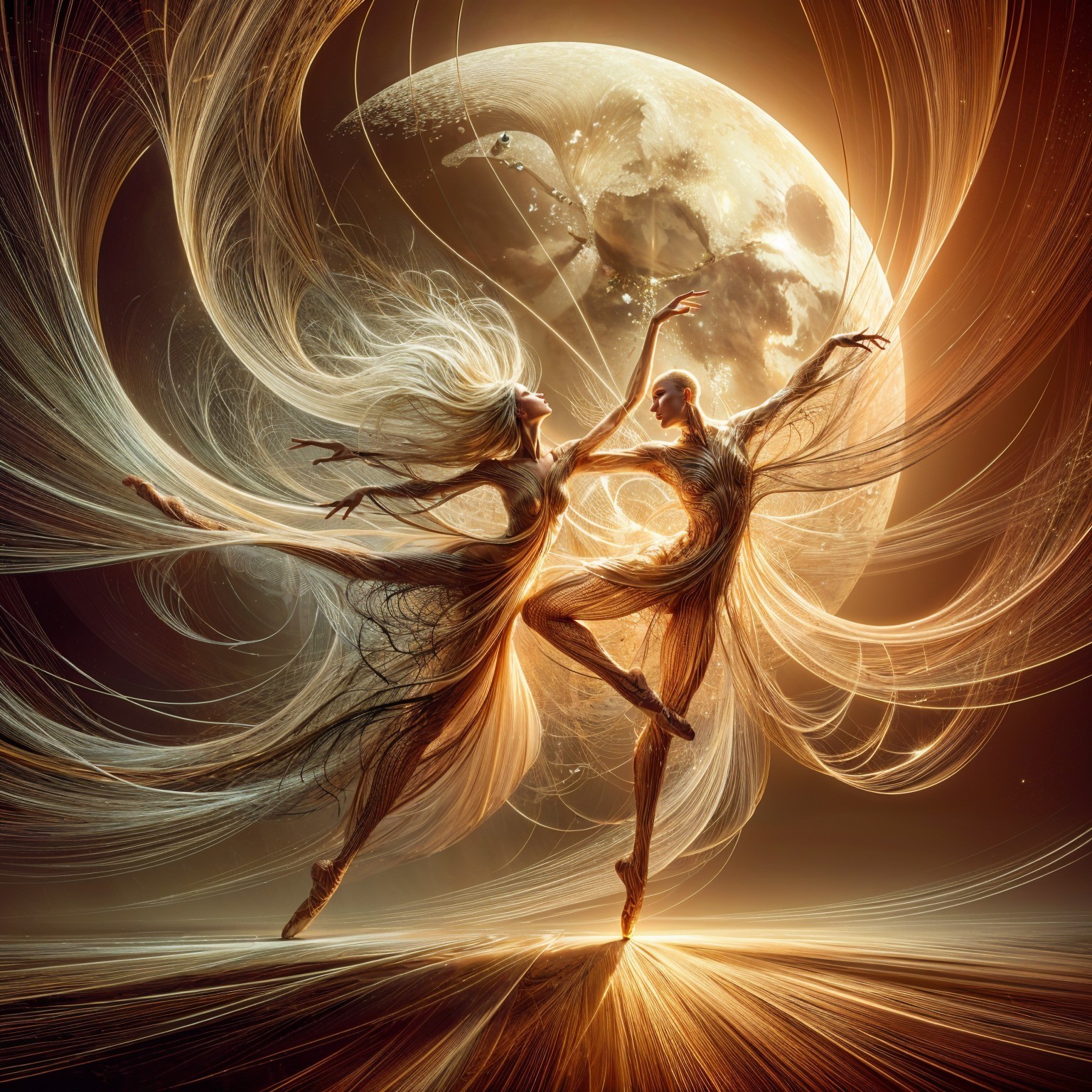 Ethereal Figures Dancing Under a Full Moon