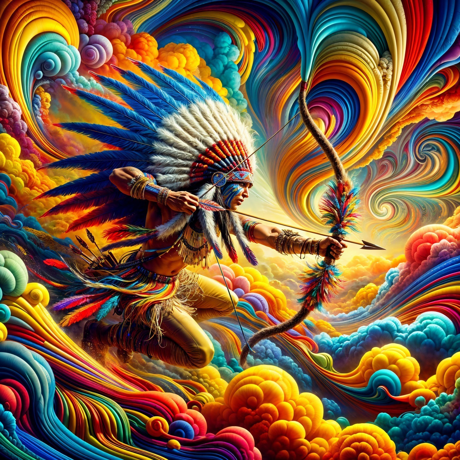 Colorful Illustration of a Native American Warrior